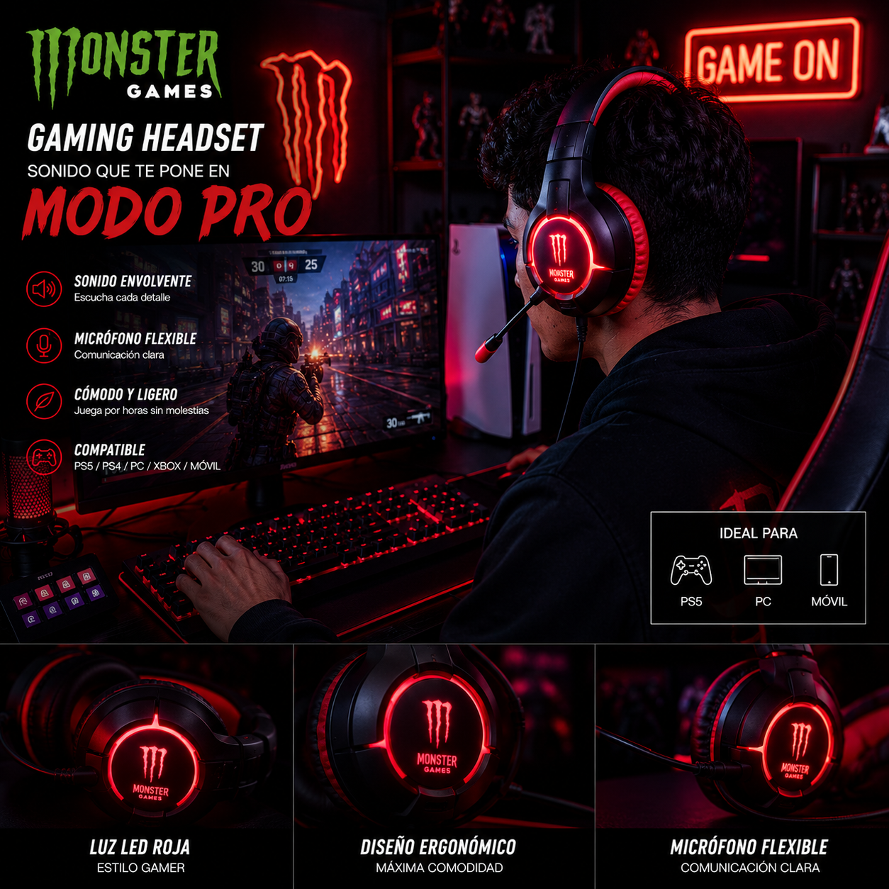🎮🔥AUDIFONOS  MONSTER GAMES GAMING HEADSET 🔥🎮