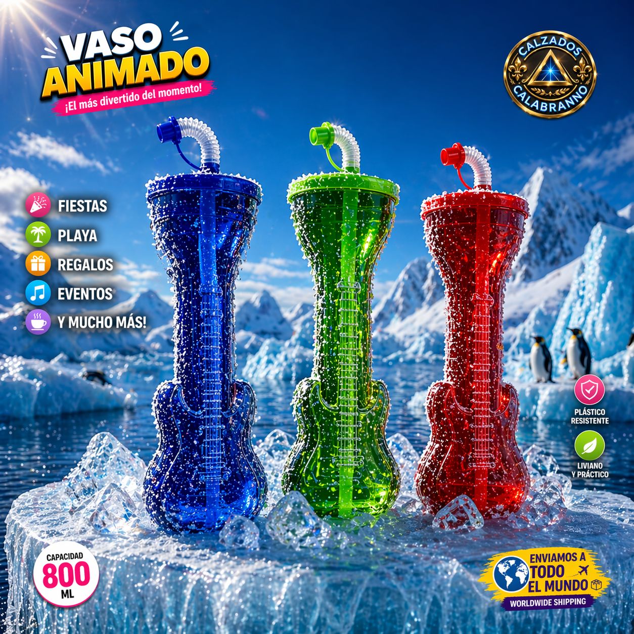 🎸 VASOS 800 ML DISEÑO GUITARRA ELÉCTRICA  ¡Bebidas heladas con estilo único y llamativo! 🔥