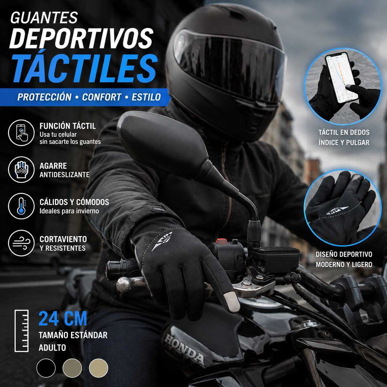 GUANTES DEPORTIVOS TÁCTILES INVIERNO OUTDOOR 24CM