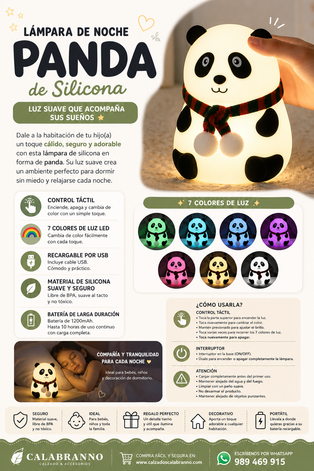 🐼LAMPARA PANDA TOUCH LED INFANTIL  KAWAII