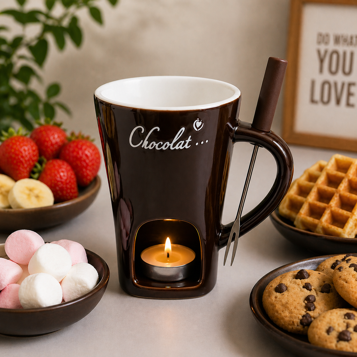 🍫 Tazón Fondue de Chocolate con Vela – Experiencia Dulce Premium