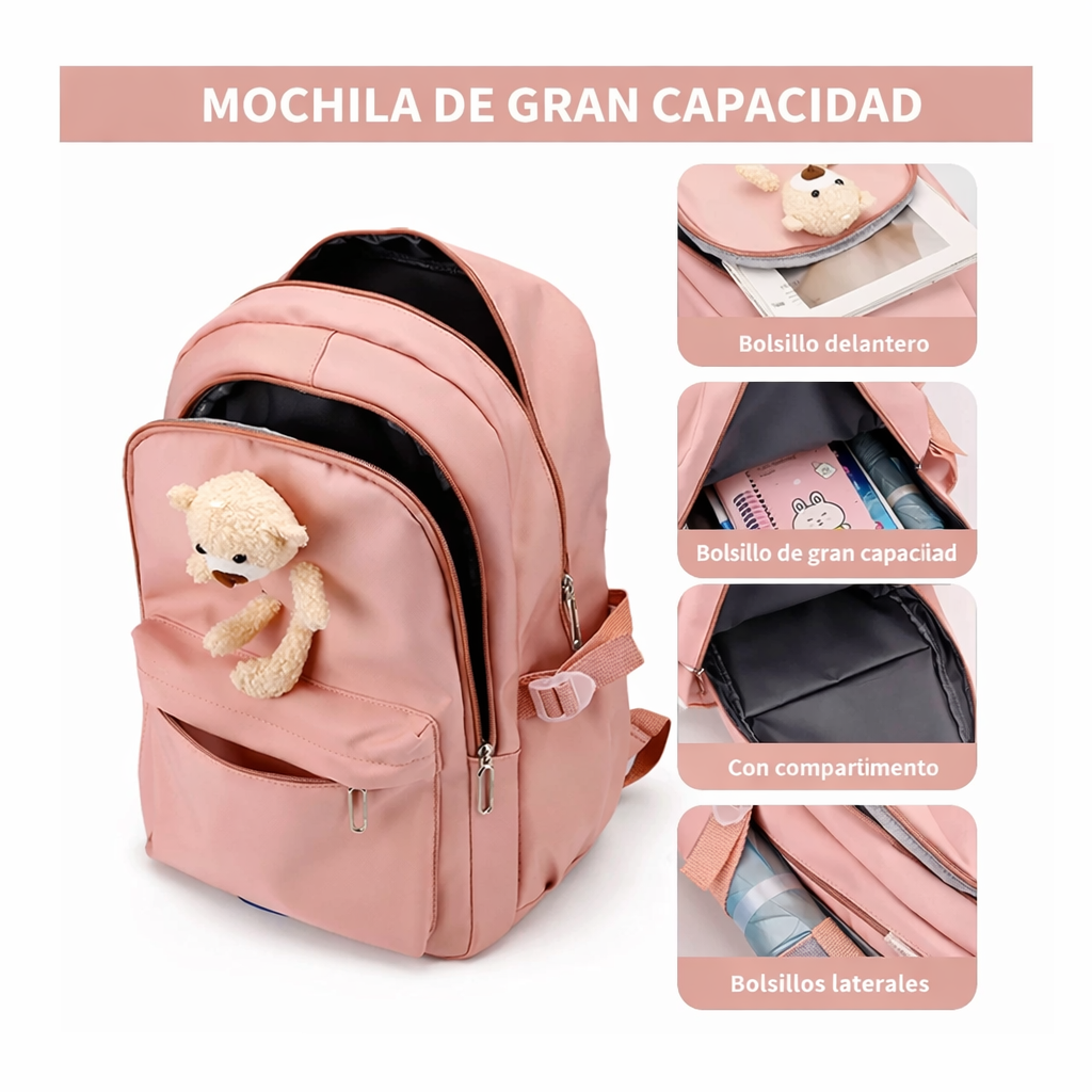 MOCHILA ESCOLAR CON OSITO NIÑAS