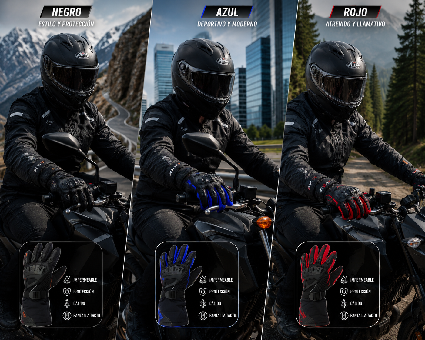 GUANTES AXE WP-02 PARA MOTO E INVIERNO CON PROTECCIONES Y SISTEMA TOUCH
