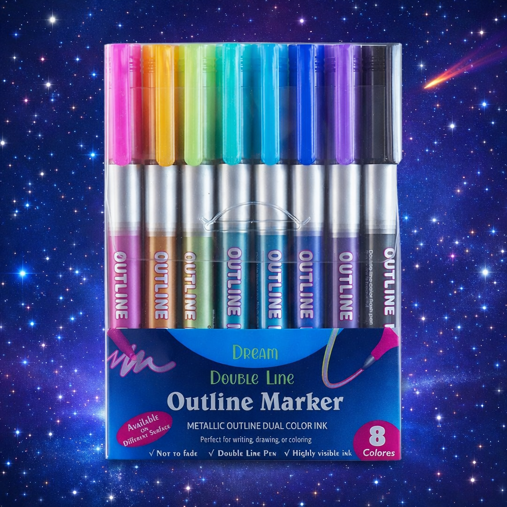 ✨ Plumones Metálicos Outline Doble Línea – Pack 8 Colores