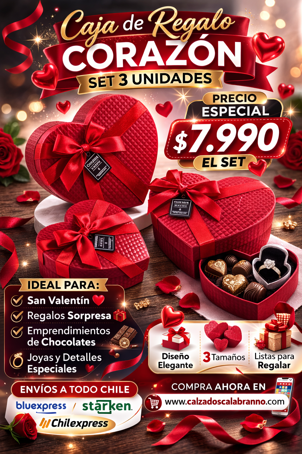 ❤️ Set 3 Cajas de Regalo Forma Corazón