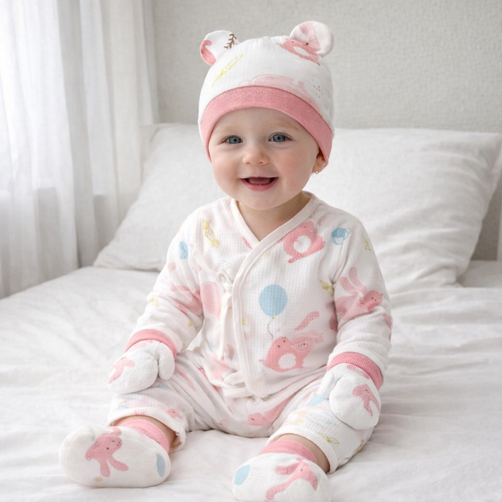 👶✨ Set Completo Recién Nacido 5 Piezas – Algodón Suave con Gorro Orejitas