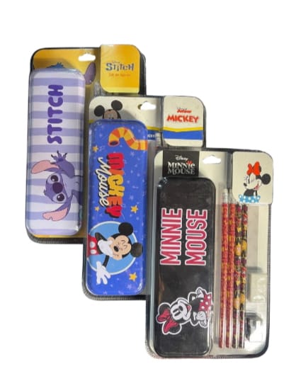 ✏️ Set Escolar Disney con Estuche – Lápices + Goma + Sacapuntas (Diseños Surtidos)