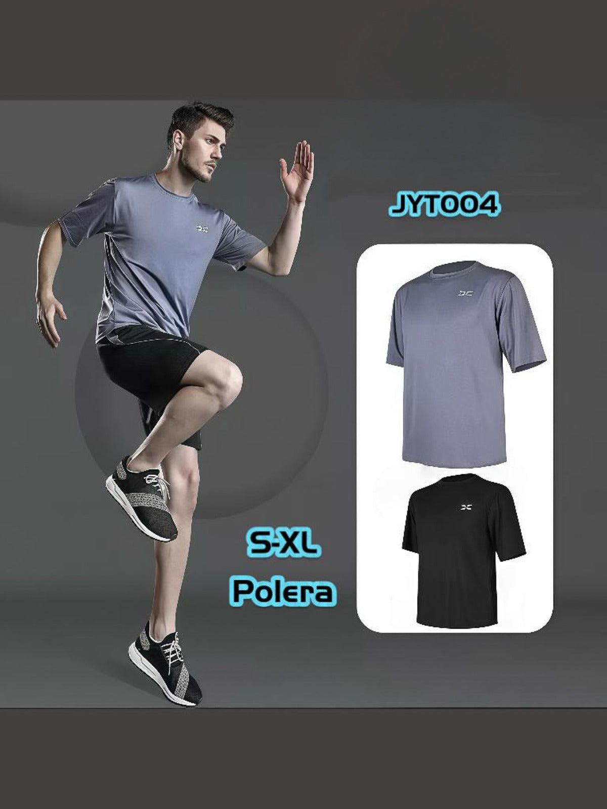 POLERA DEPORTIVA HOMBRE COLOR GRIS Y NEGRO.