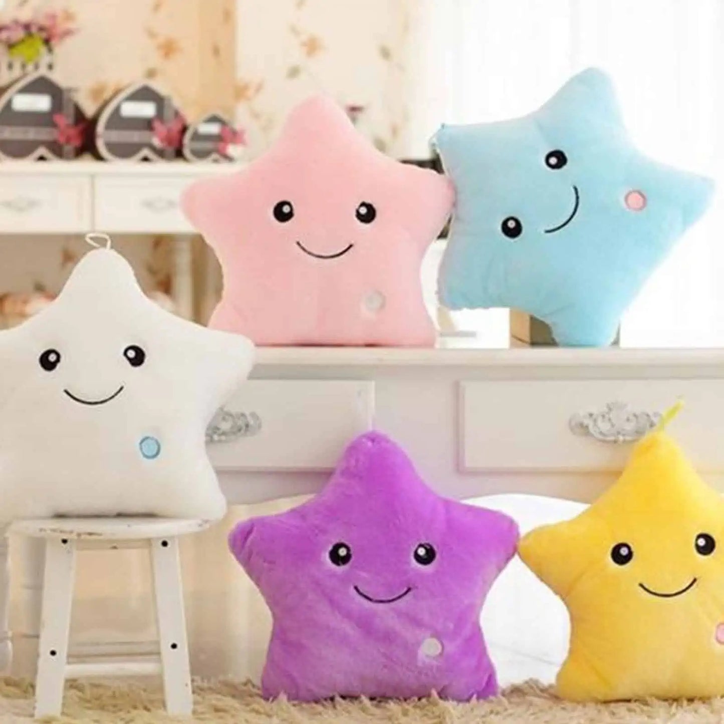 COJIN PELUCHE SUAVE LUMINOSO ESTRELLA 5 COLORES