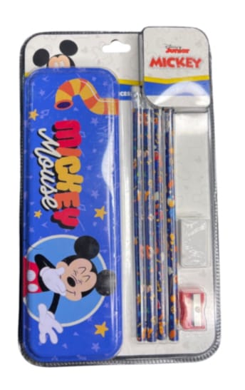 ✏️ Set Escolar Disney con Estuche – Lápices + Goma + Sacapuntas (Diseños Surtidos)