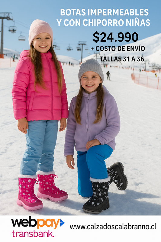 BOTAS NIÑAS IMPERMEABLES TERMICAS . COLOR ROSA Y NEGRO