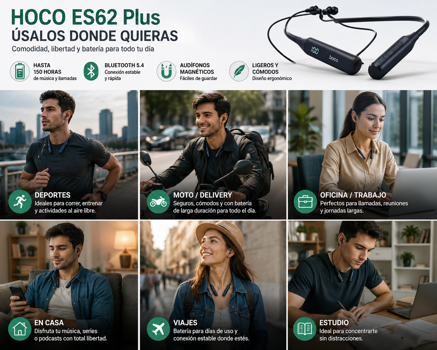 HOCO ES62 PLUS  | AUDÍFONOS BLUETOOTH 5.4 DEPORTIVOS 150H