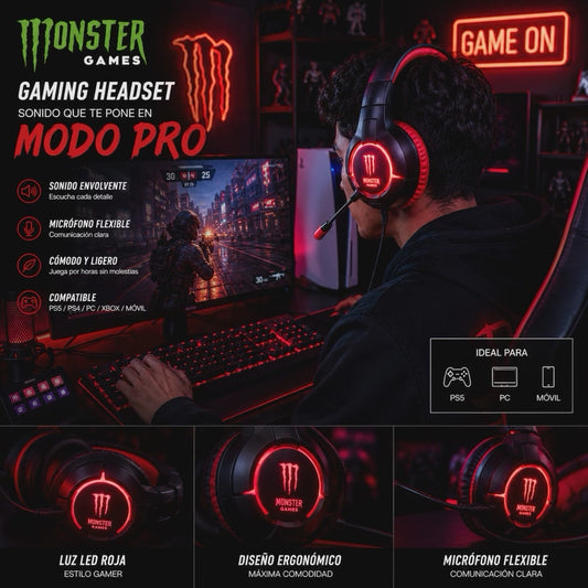🎮🔥AUDIFONOS  MONSTER GAMES GAMING HEADSET 🔥🎮